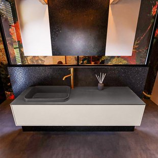 Badkamermeubelset Mondiaz Erin 150 cm met 1 Lade met RIDGE Wastafel Links Dark grey met 1 kraangat Greeploos Mat Linen