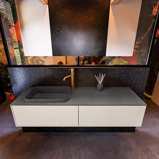 Badkamermeubelset Mondiaz Erin 150 cm met 2 Lades met RIDGE Wastafel Links Dark grey met 1 kraangat Greeploos Mat Linen