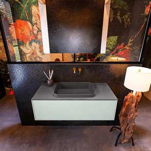 Badkamermeubelset Mondiaz Erin 100 cm met 1 Lade met RIDGE Wastafel Midden Dark grey Zonder Kraangaten Greeploos Mat Greey