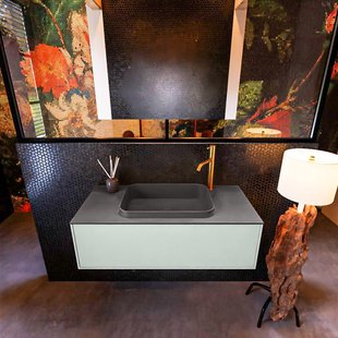 Badkamermeubelset Mondiaz Erin 100 cm met 1 Lade met RIDGE Wastafel Midden Dark grey met 1 kraangat Greeploos Mat Greey