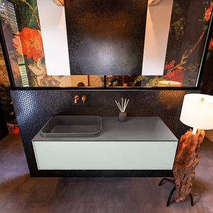 Badkamermeubelset Mondiaz Erin 120 cm met 1 Lade met RIDGE Wastafel Links Dark grey Zonder Kraangaten Greeploos Mat Greey