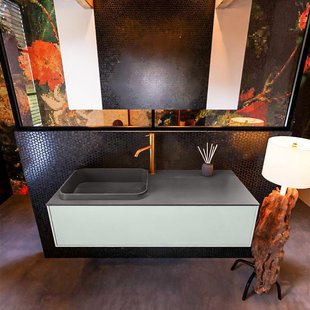 Badkamermeubelset Mondiaz Erin 120 cm met 1 Lade met RIDGE Wastafel Links Dark grey met 1 kraangat Greeploos Mat Greey