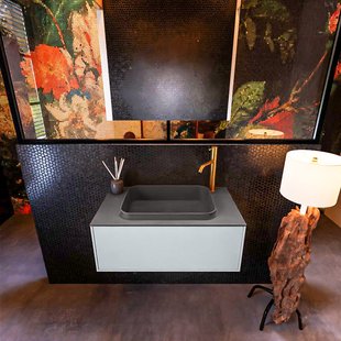 Badkamermeubelset Mondiaz Erin 80 cm met 1 Lade met RIDGE Wastafel Midden Dark grey met 1 kraangat Greeploos Mat Clay