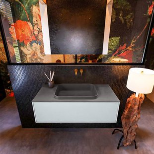 Badkamermeubelset Mondiaz Erin 100 cm met 1 Lade met RIDGE Wastafel Midden Dark grey Zonder Kraangaten Greeploos Mat Clay