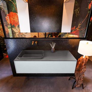 Badkamermeubelset Mondiaz Erin 120 cm met 1 Lade met RIDGE Wastafel Links Dark grey Zonder Kraangaten Greeploos Mat Clay