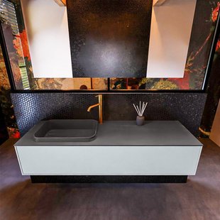 Badkamermeubelset Mondiaz Erin 150 cm met 1 Lade met RIDGE Wastafel Links Dark grey met 1 kraangat Greeploos Mat Clay