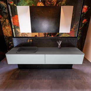 Badkamermeubelset Mondiaz Erin 200 cm met 2 Lades met RIDGE Wastafel Links Dark grey Zonder Kraangaten Greeploos Mat Clay