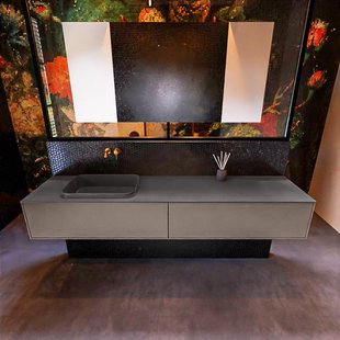 Badkamermeubelset Mondiaz Erin 200 cm met 2 Lades met RIDGE Wastafel Links Dark grey Zonder Kraangaten Greeploos Mat Smoke