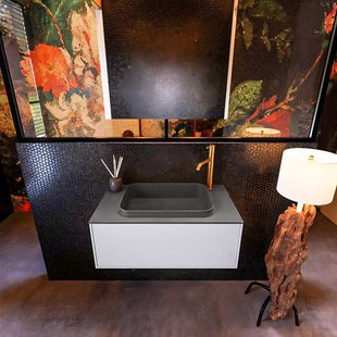 Badkamermeubelset Mondiaz Erin 80 cm met 1 Lade met RIDGE Wastafel Midden Dark grey met 1 kraangat Greeploos Mat Cale