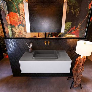 Badkamermeubelset Mondiaz Erin 100 cm met 1 Lade met RIDGE Wastafel Midden Dark grey Zonder Kraangaten Greeploos Mat Cale