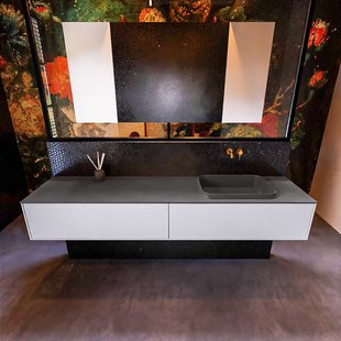 Badkamermeubelset Mondiaz Erin 200 cm met 2 Lades met RIDGE Wastafel Rechts Dark grey Zonder Kraangaten Greeploos Mat Cale