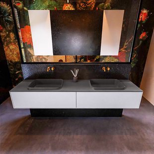 Badkamermeubelset Mondiaz Erin 200 cm met 2 Lades met RIDGE Wastafel Dubbel Dark grey Zonder Kraangaten Greeploos Mat Cale