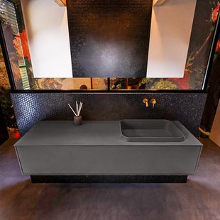 Badkamermeubelset Mondiaz Erin 150 cm met 1 Lade met RIDGE Wastafel Rechts Dark grey Zonder Kraangaten Greeploos Mat Dark Grey