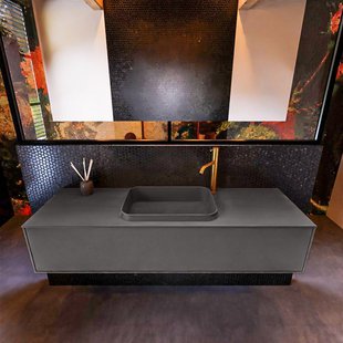 Badkamermeubelset Mondiaz Erin 150 cm met 1 Lade met RIDGE Wastafel Midden Dark grey met 1 kraangat Greeploos Mat Dark Grey