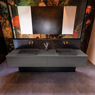Badkamermeubelset Mondiaz Erin 200 cm met 2 Lades met RIDGE Wastafel Dubbel Dark grey Zonder Kraangaten Greeploos Mat Dark Grey