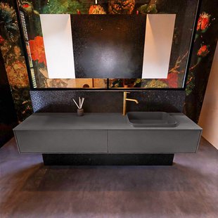 Badkamermeubelset Mondiaz Erin 200 cm met 2 Lades met RIDGE Wastafel Rechts Dark grey met 1 kraangat Greeploos Mat Dark Grey