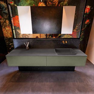 Badkamermeubelset Mondiaz Erin 200 cm met 2 Lades met RIDGE Wastafel Rechts Dark grey Zonder Kraangaten Greeploos Mat Army
