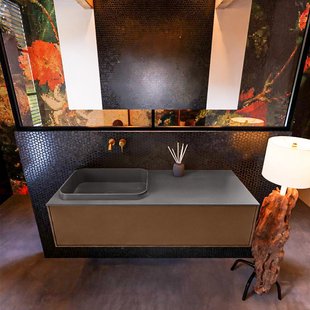 Badkamermeubelset Mondiaz Erin 120 cm met 1 Lade met RIDGE Wastafel Links Dark grey Zonder Kraangaten Greeploos Mat Rust