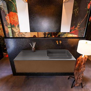 Badkamermeubelset Mondiaz Erin 120 cm met 1 Lade met RIDGE Wastafel Rechts Dark grey Zonder Kraangaten Greeploos Mat Rust