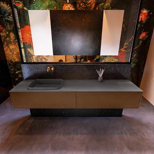 Badkamermeubelset Mondiaz Erin 200 cm met 2 Lades met RIDGE Wastafel Links Dark grey Zonder Kraangaten Greeploos Mat Rust