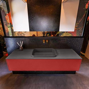 Badkamermeubelset Mondiaz Erin 150 cm met 1 Lade met RIDGE Wastafel Midden Dark grey Zonder Kraangaten Greeploos Mat Fire