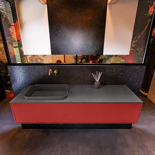 Badkamermeubelset Mondiaz Erin 150 cm met 1 Lade met RIDGE Wastafel Links Dark grey Zonder Kraangaten Greeploos Mat Fire