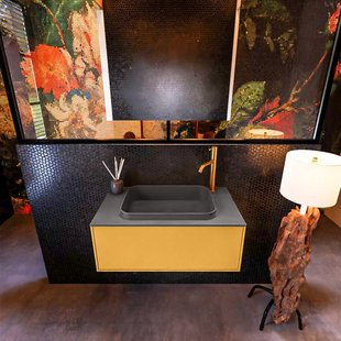 Badkamermeubelset Mondiaz Erin 80 cm met 1 Lade met RIDGE Wastafel Midden Dark grey met 1 kraangat Greeploos Mat Ocher