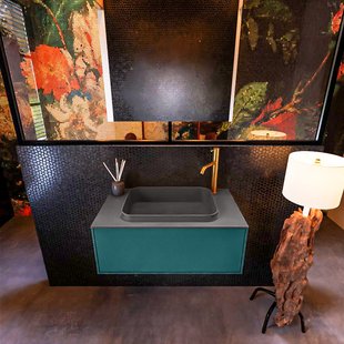 Badkamermeubelset Mondiaz Erin 80 cm met 1 Lade met RIDGE Wastafel Midden Dark grey met 1 kraangat Greeploos Mat Smag