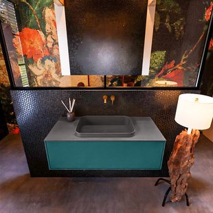 Badkamermeubelset Mondiaz Erin 100 cm met 1 Lade met RIDGE Wastafel Midden Dark grey Zonder Kraangaten Greeploos Mat Smag