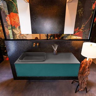 Badkamermeubelset Mondiaz Erin 120 cm met 1 Lade met RIDGE Wastafel Links Dark grey Zonder Kraangaten Greeploos Mat Smag