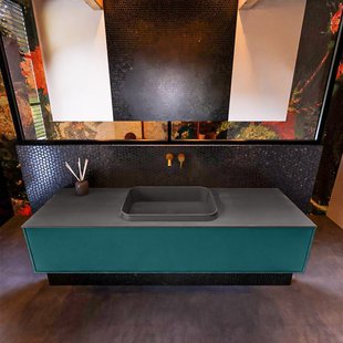 Badkamermeubelset Mondiaz Erin 150 cm met 1 Lade met RIDGE Wastafel Midden Dark grey Zonder Kraangaten Greeploos Mat Smag