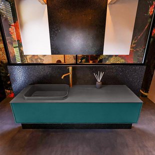 Badkamermeubelset Mondiaz Erin 150 cm met 1 Lade met RIDGE Wastafel Links Dark grey met 1 kraangat Greeploos Mat Smag