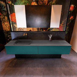 Badkamermeubelset Mondiaz Erin 200 cm met 2 Lades met RIDGE Wastafel Links Dark grey Zonder Kraangaten Greeploos Mat Smag