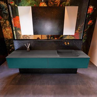 Badkamermeubelset Mondiaz Erin 200 cm met 2 Lades met RIDGE Wastafel Rechts Dark grey Zonder Kraangaten Greeploos Mat Smag