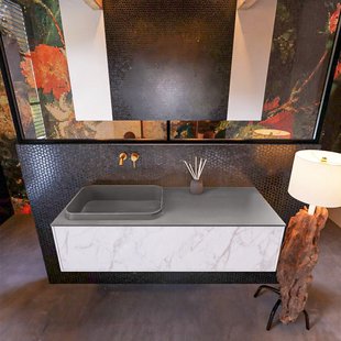 Badkamermeubelset Mondiaz Erin 120 cm met 1 Lade met RIDGE Wastafel Links Dark grey Zonder Kraangaten Greeploos Mat Carrara