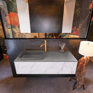 Badkamermeubelset Mondiaz Erin 120 cm met 1 Lade met RIDGE Wastafel Links Dark grey met 1 kraangat Greeploos Mat Carrara