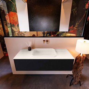 Badkamermeubelset Mondiaz Erin 120 cm met 1 Lade met RIDGE Wastafel Midden Linen Zonder Kraangaten Greeploos Mat Urban