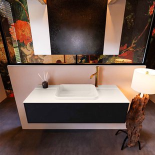 Badkamermeubelset Mondiaz Erin 120 cm met 1 Lade met RIDGE Wastafel Midden Linen met 1 kraangat Greeploos Mat Urban