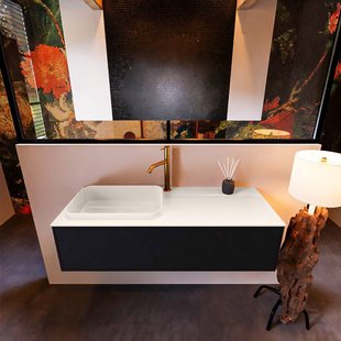 Badkamermeubelset Mondiaz Erin 120 cm met 1 Lade met RIDGE Wastafel Links Linen met 1 kraangat Greeploos Mat Urban