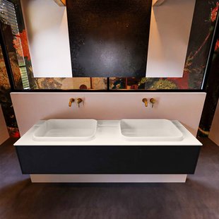 Badkamermeubelset Mondiaz Erin 150 cm met 1 Lade met RIDGE Wastafel Dubbel Linen Zonder Kraangaten Greeploos Mat Urban