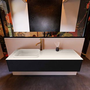 Badkamermeubelset Mondiaz Erin 150 cm met 1 Lade met RIDGE Wastafel Links Linen met 1 kraangat Greeploos Mat Urban