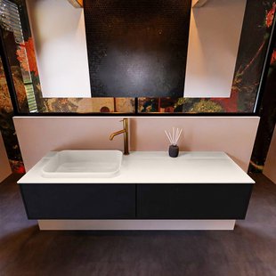 Badkamermeubelset Mondiaz Erin 150 cm met 2 Lades met RIDGE Wastafel Links Linen met 1 kraangat Greeploos Mat Urban