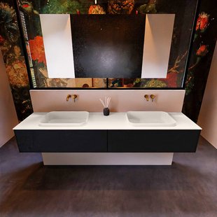 Badkamermeubelset Mondiaz Erin 200 cm met 2 Lades met RIDGE Wastafel Dubbel Linen Zonder Kraangaten Greeploos Mat Urban