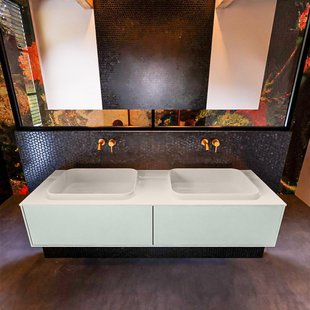 Badkamermeubelset Mondiaz Erin 150 cm met 2 Lades met RIDGE Wastafel Dubbel Linen Zonder Kraangaten Greeploos Mat Greey