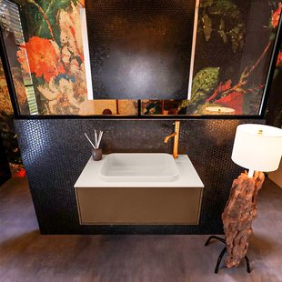 Badkamermeubelset Mondiaz Erin 80 cm met 1 Lade met RIDGE Wastafel Midden Linen met 1 kraangat Greeploos Mat Rust