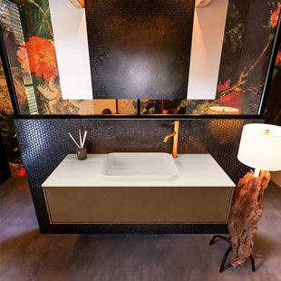 Badkamermeubelset Mondiaz Erin 120 cm met 1 Lade met RIDGE Wastafel Midden Linen met 1 kraangat Greeploos Mat Rust