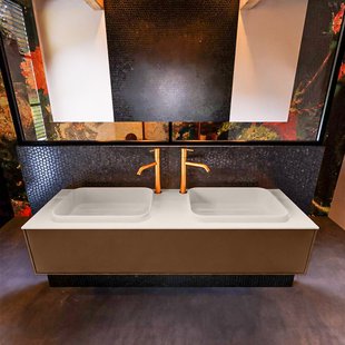 Badkamermeubelset Mondiaz Erin 150 cm met 1 Lade met RIDGE Wastafel Dubbel Linen met 2 kraangaten Greeploos Mat Rust