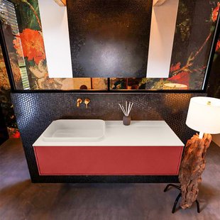 Badkamermeubelset Mondiaz Erin 120 cm met 1 Lade met RIDGE Wastafel Links Linen Zonder Kraangaten Greeploos Mat Fire