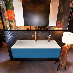 Badkamermeubelset Mondiaz Erin 120 cm met 1 Lade met RIDGE Wastafel Links Linen met 1 kraangat Greeploos Mat Jeans