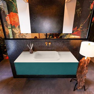 Badkamermeubelset Mondiaz Erin 120 cm met 1 Lade met RIDGE Wastafel Midden Linen Zonder Kraangaten Greeploos Mat Smag